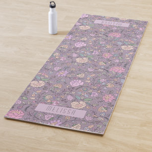 Tapis De Yoga Dusty rose violet beige Whimsical Coloré Floral