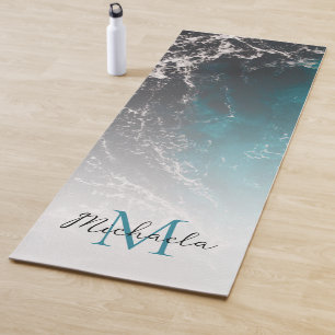 Tapis De Yoga Eau sombre noir bleu mousse ondulée Monogramme