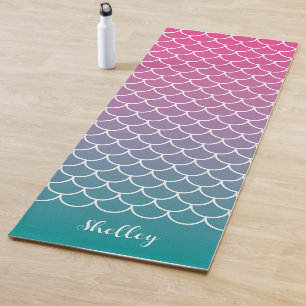 Tapis De Yoga Échelle de pêche rose Turquoise de sirène