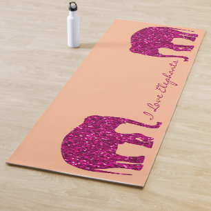 Tapis De Yoga Éclairage rose étincelant Eléphant faux Votre text