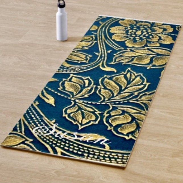 Tapis De Yoga Élégance Bleue Dorée (Créateur téléchargé)