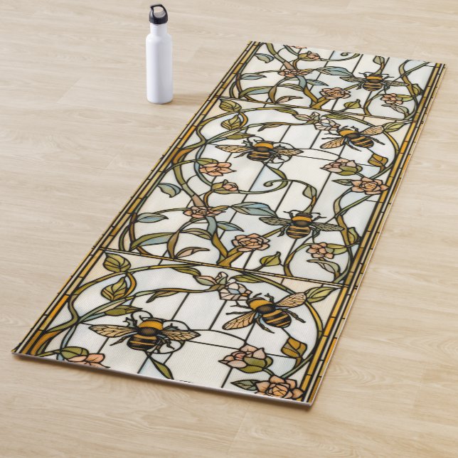 Tapis De Yoga Elegant art nouveau botanical  bee stain glass (En situation)
