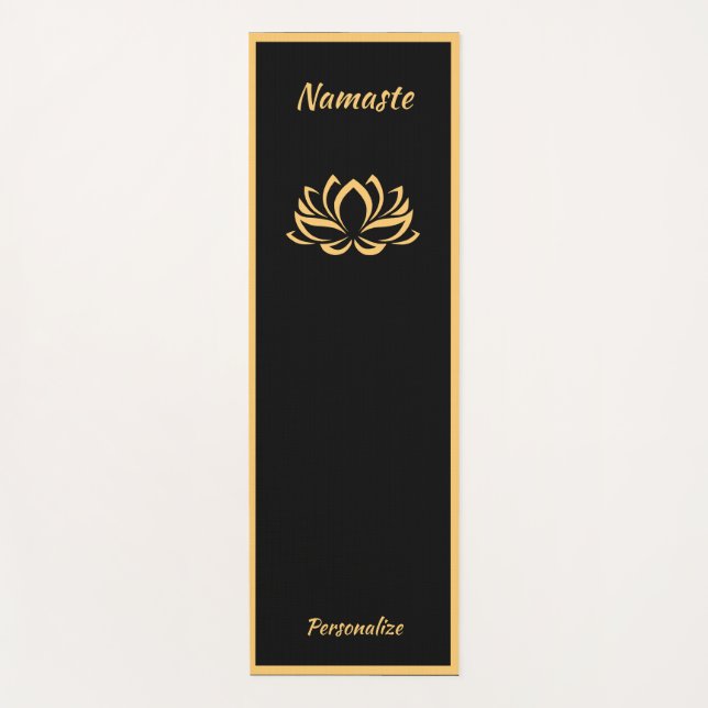 Tapis De Yoga Élégant Black Gold Lotus Flower Zen Yoga Namaste (Devant)