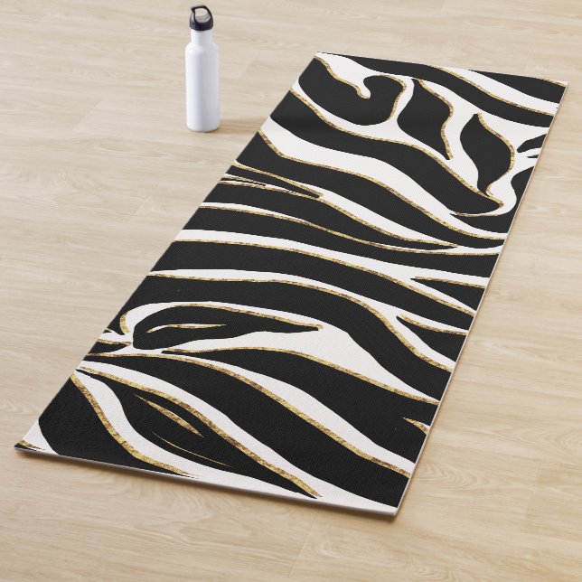 Tapis De Yoga Elegant Black Gold Zebra White Animal Print (En situation)