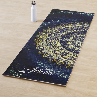 Tapis De Yoga Elégant bleu et or Mandala Art Abstrait Yoga