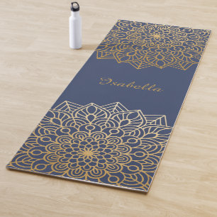 Tapis De Yoga Elégant bleu et or Mandala Personnaliser