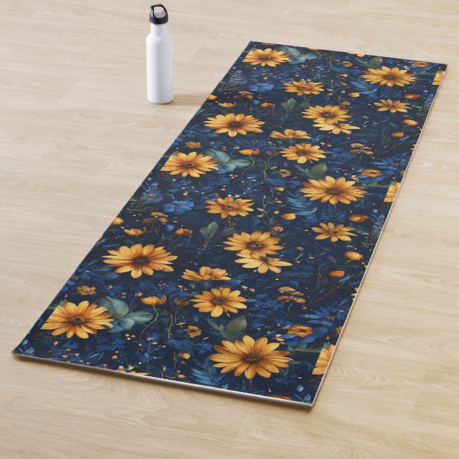 Tapis De Yoga Élégant bleu floral (En situation)