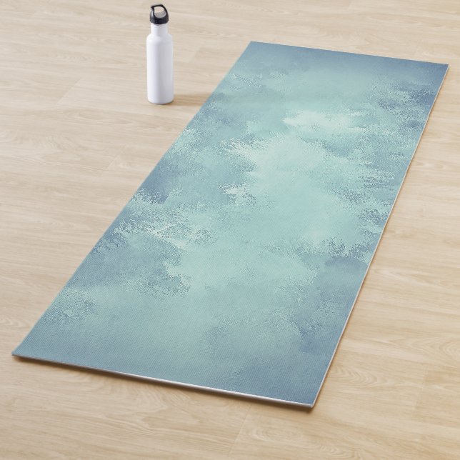 Tapis De Yoga Elégant bleu vert Grunge Aquarelle Arrière - plan  (En situation)