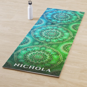 Tapis De Yoga Elégant bleu vert Mandala Motif personnalisé