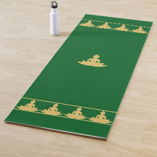 Tapis De Yoga Élégant Bouddha doré stylisé sur fond vert forêt