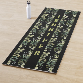 Tapis De Yoga Élégant cadre botanique nommé feuille noir