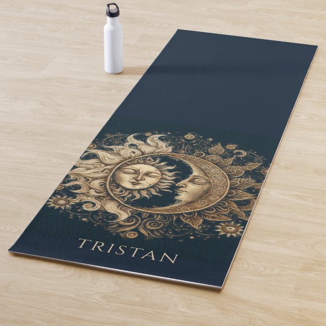 Tapis De Yoga Elégant Céleste Or Soleil Lune Personnalisé (En situation)