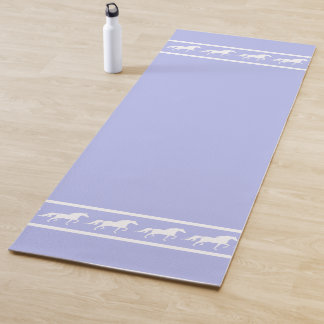 Tapis De Yoga Elegant, Chic White Horses on Light Blue