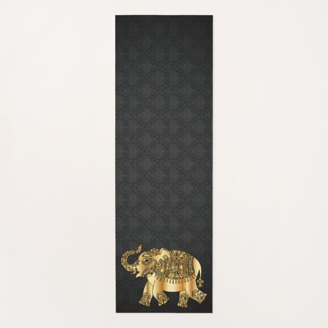 Tapis De Yoga Elégant Damask Gold Paisley Elephant (Devant)