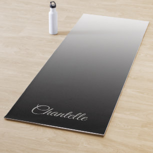 Tapis De Yoga Élégant dégradé noir à blanc avec nom personn