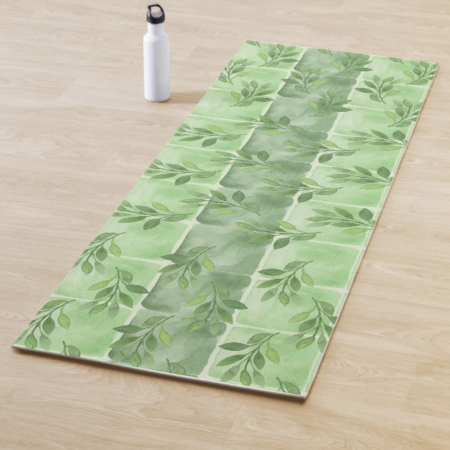 Tapis De Yoga Élégant exercice d'aquarelle de la feuille verte c (En situation)