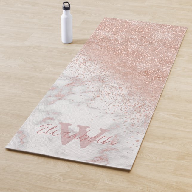 Tapis De Yoga Élégant faux rose en or confetti image en marbre b (En situation)