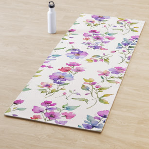 Tapis De Yoga Élégant fleurs sauvages d'aquarelle rose violet