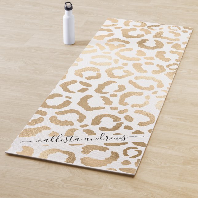 Tapis De Yoga Elegant Gold White Leopard Cheetah Animal Print (En situation)
