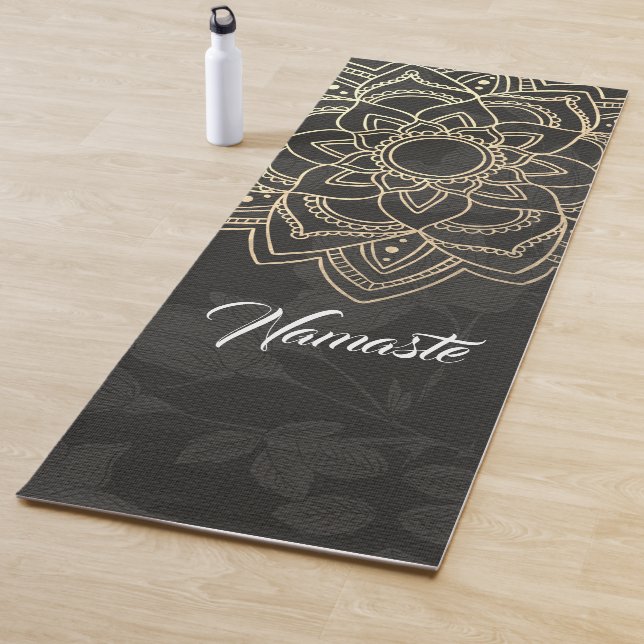 Tapis De Yoga Élégant instructeur YOGA Black Gold Floral Mandala (En situation)