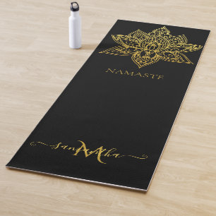Tapis De Yoga Élégant Lotus Gold Mandala Monogramme noir
