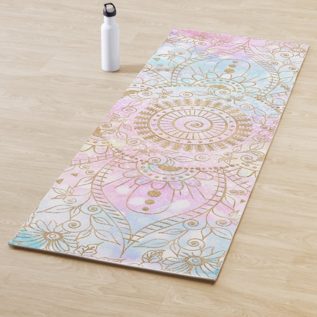 Tapis De Yoga Elégant Mandala Or & Holographic Parties scintilla (En situation)