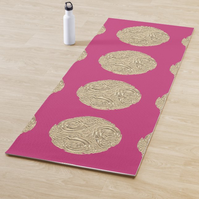 Tapis De Yoga Elégant médaillon rose fuschia art nouveau or (En situation)