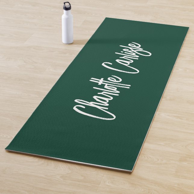 Tapis De Yoga Élégant Moderne Écriture Manuscrite Verte (En situation)