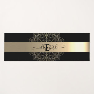 Tapis De Yoga Élégant Moderne Mandala Floral à Rayure Noir Or