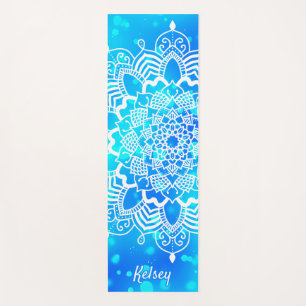 Tapis De Yoga Élégant Monogramme Blanc & Bleu Mandala Motif Y