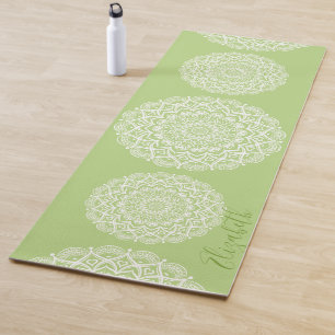 Tapis De Yoga Élégant Monogramme Boho Lime Green Mandala