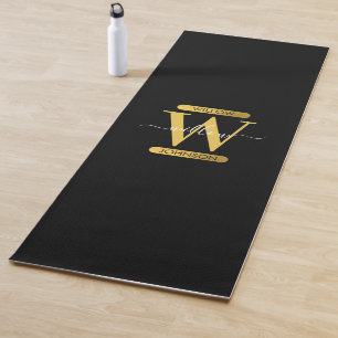 Tapis De Yoga Élégant Monogramme noir & or Script moderne