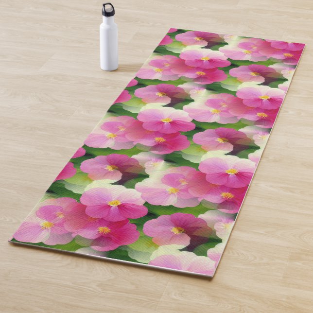 Tapis De Yoga Élégant Motif à fleurs rose et blanc Impatiens (En situation)