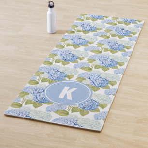 Tapis De Yoga Élégant Motif de fleurs d'hydragea bleu