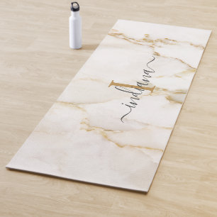 Tapis De Yoga Élégant Motif de marbre Monogram Script