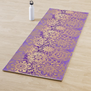 Tapis De Yoga Élégant Motif Mandala violet et or