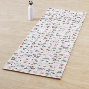 Tapis De Yoga élégant papillon et fleurs rose et bleu moderne