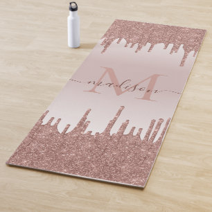 Tapis De Yoga Élégant Parties scintillant Rose Monogramme or Sc