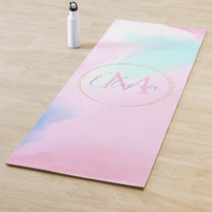 Tapis De Yoga Elégant Pastel bleu rose aquarelle peinture