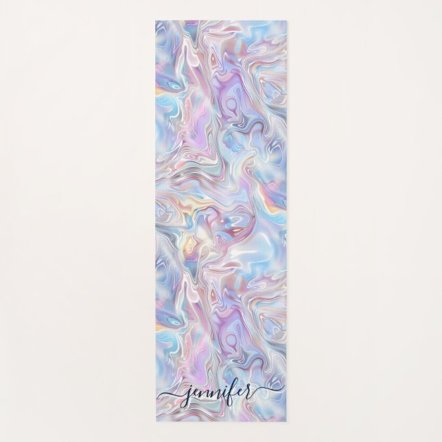 Tapis De Yoga Elegant Pastel Holographic Marble Swirls Girly (Devant)