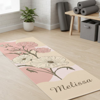 Tapis De Yoga Elégant Pastel Moderne Orange et Rose Floral