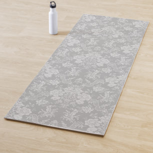 Tapis De Yoga Élégant romantique chic floral gris-damassé