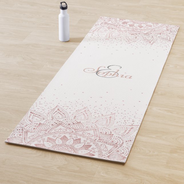 Tapis De Yoga Elégant Rose Gold Dots Mandala (En situation)