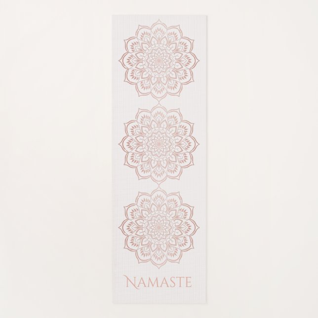 Tapis De Yoga Élégant Rose Gold Namaste Mandala Flower Motif (Devant)