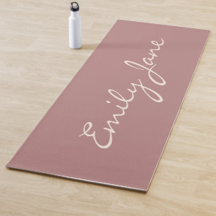 Tapis De Yoga Élégant Rose manuscrit Nom de script personnalisé