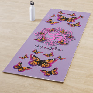 Tapis De Yoga Elégant rose ohm design papillons rose