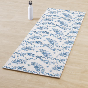 Tapis De Yoga Élégant Roses et rubans bleus gravés Vintages