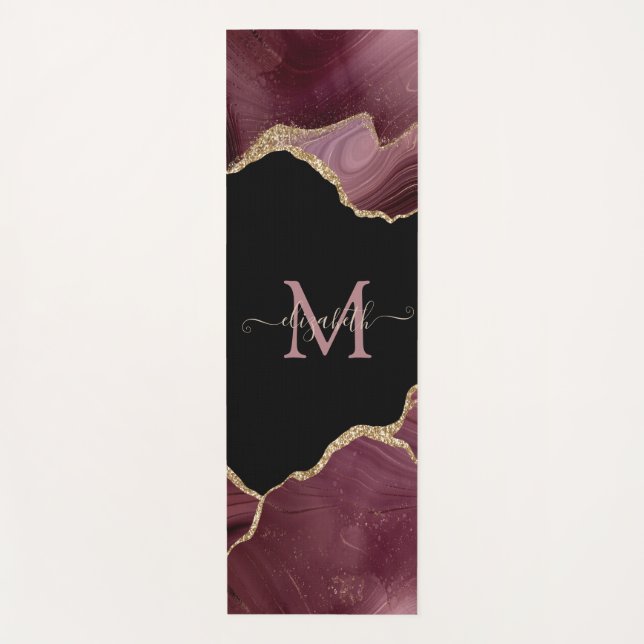 Tapis De Yoga Elegant Stylish Gold Glitter Burgundy Agate (Devant)