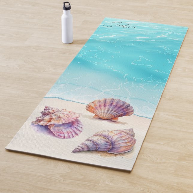 Tapis De Yoga Elégant Tropical Beach Seashells Pearls Nautique (En situation)