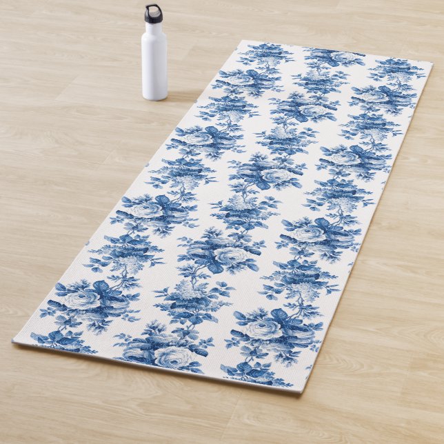 Tapis De Yoga Elegant Vintage China Blue Roses (En situation)